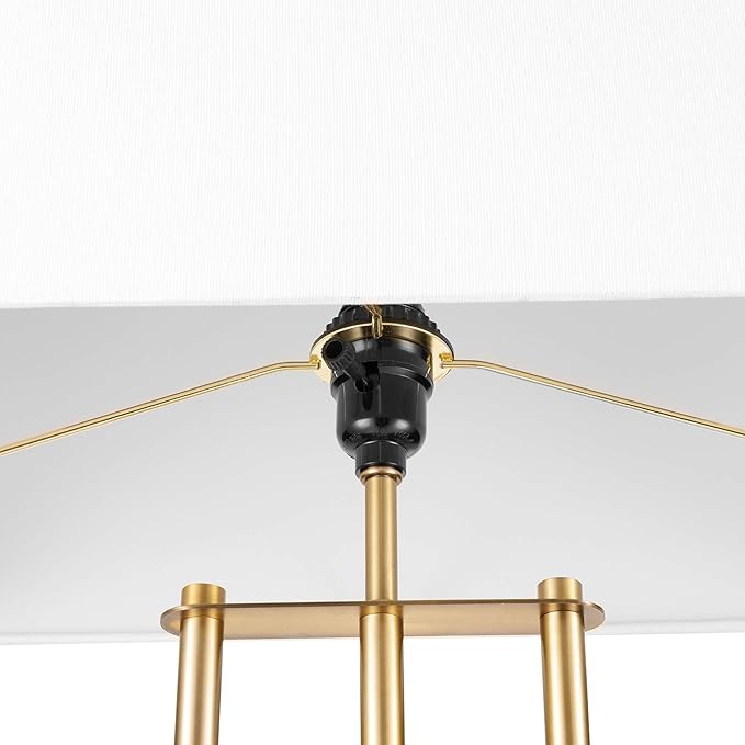 Globe Electric 67775 62" Floor Lamp, Matte Brass, White Linen Shade, Floor Lamp for Living Room, Floor Lamp for Bedroom, Home Improvement, Reading Lamp, Home Office Accessories, Home Décor - LeafyLoom