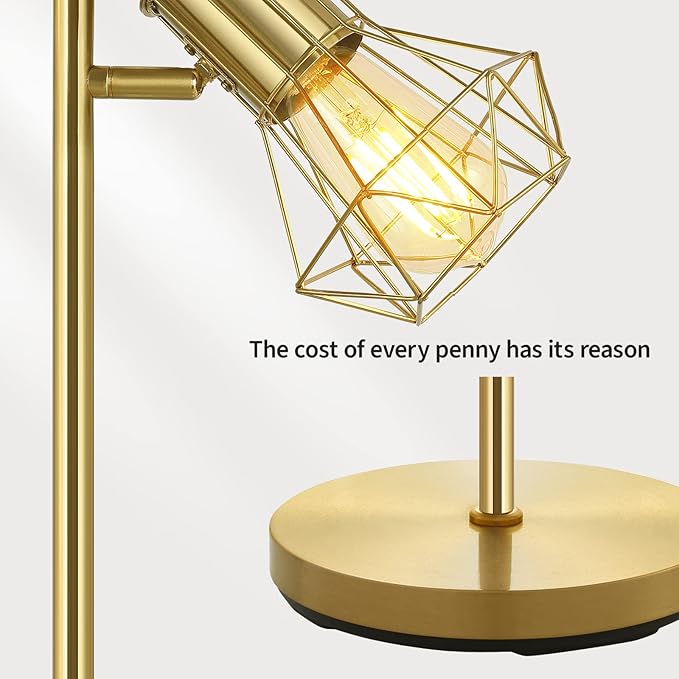 BoostArea Industrial Floor Lamp,Standing Lamp,Farmhouse Tree Floor Lamp with 3pcs 6W Edison Bulbs,Free Adjustable Cage Heads,Independent Control,Floor Lamp for Living Room,Bedroom,Rustic Home - LeafyLoom