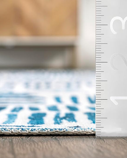 nuLOOM Mitzi Abstract Lines Machine Washable Ultra Thin Area Rug, 8' x 10', Blue - LeafyLoom