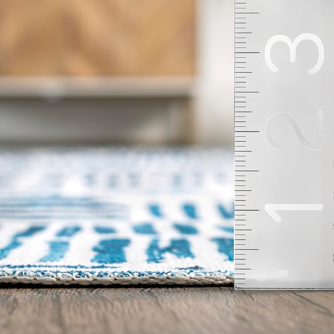 nuLOOM Mitzi Abstract Lines Machine Washable Ultra Thin Area Rug, 8' x 10', Blue - LeafyLoom