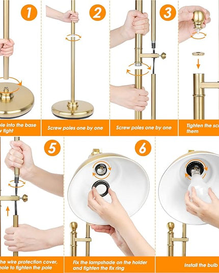 Gold Floor Lamp, 3 Color Temperature Standing Tall Pole Lamps, Adjustable Height & Head Reading Lamp, Industrial Floor lamps for Living Room, Bedroom, Office - LeafyLoom