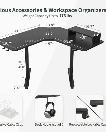 FEZIBO Corner Standing Desk, 48 Inches L Shaped Standing Desk, Electric Stand Up Corner Desk, Home Office Sit Stand Desk with Black Top and Frame - LeafyLoom