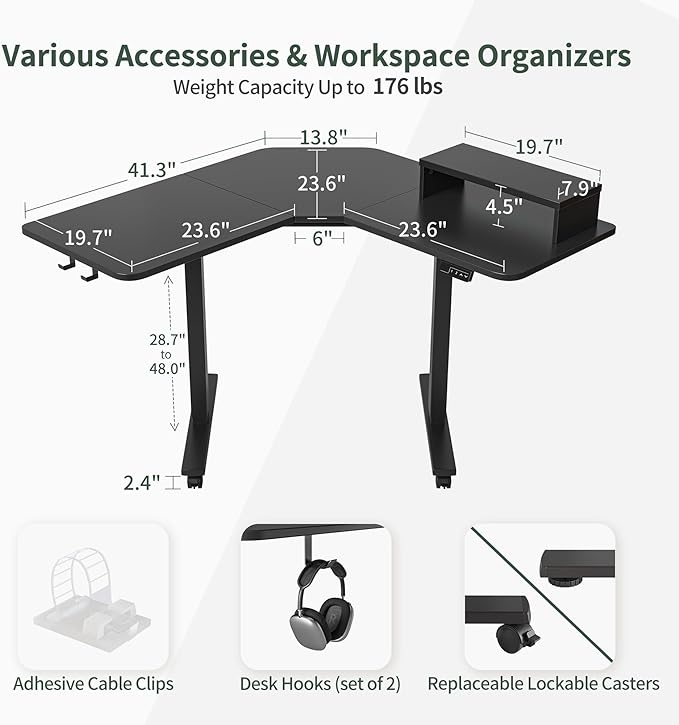 FEZIBO Corner Standing Desk, 48 Inches L Shaped Standing Desk, Electric Stand Up Corner Desk, Home Office Sit Stand Desk with Black Top and Frame - LeafyLoom