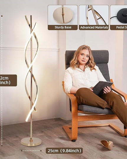 LED Modern Floor Lamp for Living Room, 40W 3 Colors Stepless Dimmable and Color-Changing Bright Floor Standing Lamp,60" Unique Spiral Floor Tall Lamp for Bedroom Office with Remote,Gold - LeafyLoom