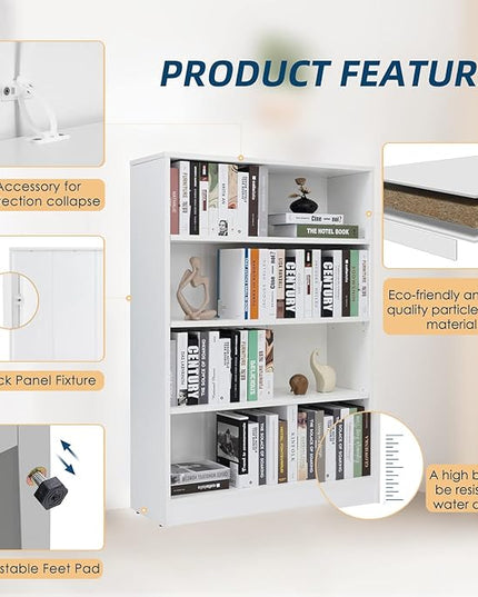 Farini White Bookshelf for Bedroom 4 Shelf Office Bookcase 48 Inches Tall Modern Wood Bookshelf for Living Room 4 Tier Wide Manga Bookshelf Library Bookcase - LeafyLoom