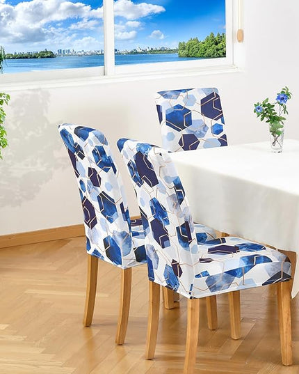 Gibelle Dining Room Chair Covers Set of 4, Soft Stretch Kitchen Chair Covers Slipcover Protector, Removable Washable Geometric Parson Chair Covers 4 Pack, Royal Blue Gibelle