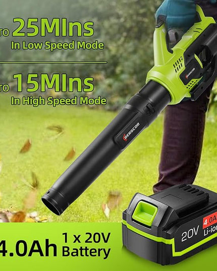 Leaf Blower Cordless,580CFM/160MPH Electric Leaf Blower with 4.0Ah Battery and Fast Charger, Lightweight Leaf Blowers for Lawn Care, Yard, Garage, Patio & Sidewalk Blowing - LeafyLoom