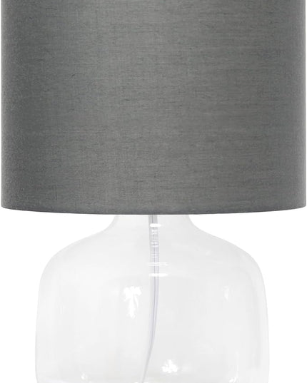 Simple Designs LT2064-CLG Clear Glass Table Lamp with Gray Fabric Shade - LeafyLoom