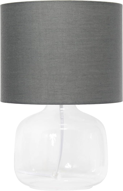 Simple Designs LT2064-CLG Clear Glass Table Lamp with Gray Fabric Shade - LeafyLoom