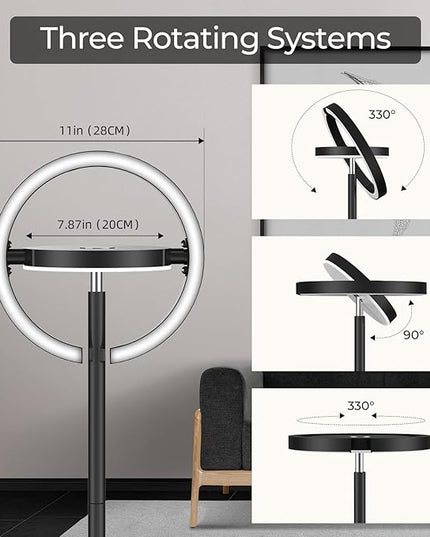 FIMEI Modern Floor Lamp, LED Bright Standing Lamp, Unique Rotatable Ring Design, Eye-Protecting Stepless Dimming, 3000K-6000K Color Temperatures, Touch/Remote Control, for Living Room Bedroom Office - LeafyLoom