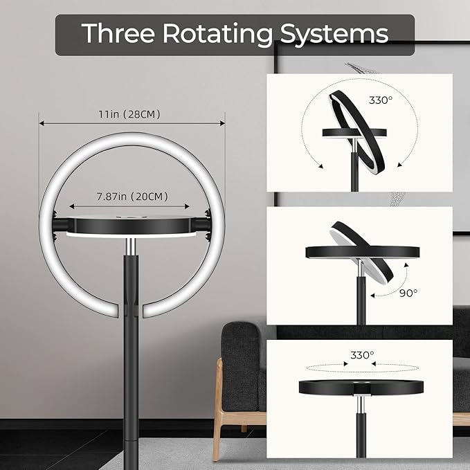 FIMEI Modern Floor Lamp, LED Bright Standing Lamp, Unique Rotatable Ring Design, Eye-Protecting Stepless Dimming, 3000K-6000K Color Temperatures, Touch/Remote Control, for Living Room Bedroom Office - LeafyLoom