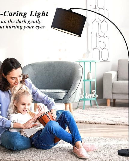 Arc floor lamps for living room, Dimmable Floor Lamp with Adjustable Head, Black Finish Modern Floor Lamp, Over Couch Tall Standing Hanging Light for Reading, Bedroom, Office, 8W LED Bulb Include - LeafyLoom
