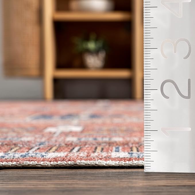 nuLOOM Tama Circle Medallion Machine Washable Ultra Thin Area Rug, 4x6, Red - LeafyLoom