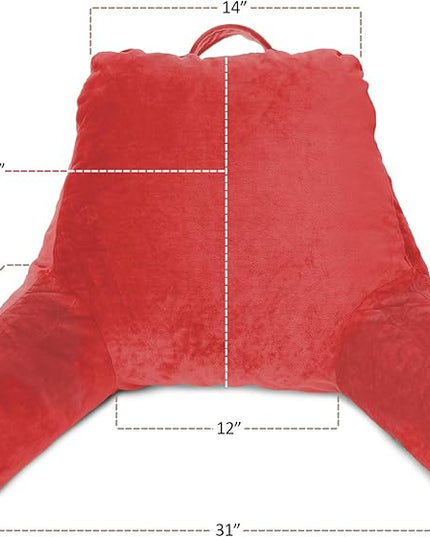 Clara Clark Reading Pillow, Standard Back Pillow for Sitting Up in Bed, Memory Foam Back Support Pillow, Reading Pillows for Sitting in Bed, Red Sit Up Pillow for Bed Chair Arm Pillow with Pockets - LeafyLoom