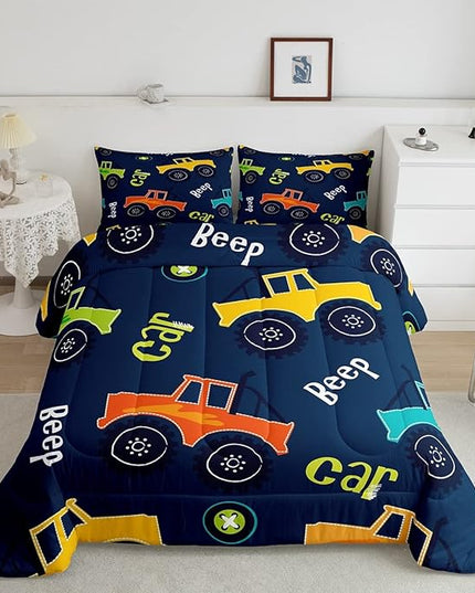 Cartoon Car Bedding Set Construction Kids Comforter Set Boys Girls Equipment Trucks Decor Comforter Microfiber Cartoon Car Excavator Tractor Duvet Set Bedroom Quilt Set Full - LeafyLoom