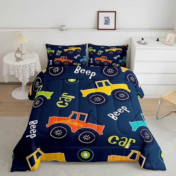 Cartoon Car Bedding Set Construction Kids Comforter Set Boys Girls Equipment Trucks Decor Comforter Microfiber Cartoon Car Excavator Tractor Duvet Set Bedroom Quilt Set Full - LeafyLoom