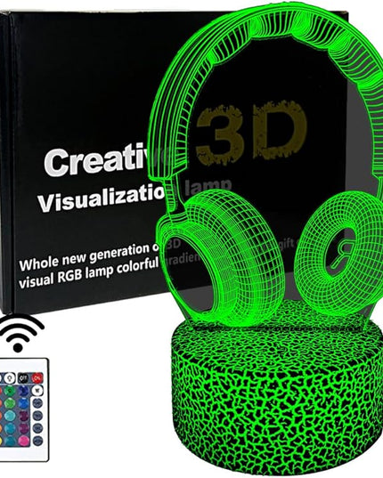 3D Headphone Night Light,3D Headset Illusion Lamp with 16 Colors Changes and Remote Control,Bedroom Decor, Table Lamp for Family, Friends - LeafyLoom