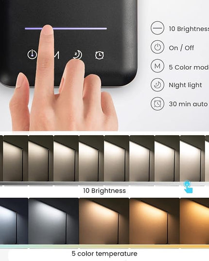 LED Desk Lamp with Night Light, Fast Wireless Charger, USB Charging Port, 10 Brightness, 5 Color Modes, Dimmable Bedside Table Lamp for Bedroom, Touch Control, Auto Timer, 1200Lux Super Bright - LeafyLoom
