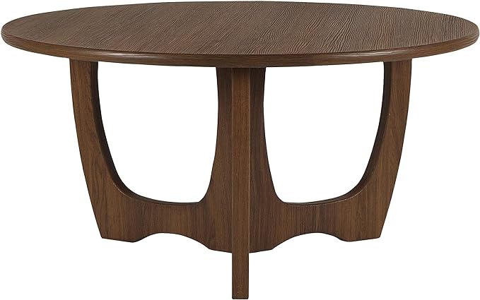 FINECASA Wooden Round Coffee Table Curved Leg, Accent Couch,Home Decoration, Living Room Tables, 36 x 18 Inches, Chestnut Color - LeafyLoom