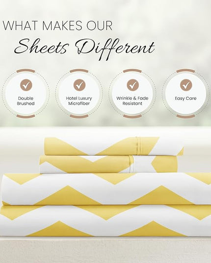 Linen Market 4 Piece California King Bedding Sheets Set (Yellow Arrow) - Sleep Better Than Ever with These Ultra-Soft & Cooling Bed Sheets for Your Cal King Size Bed - Deep Pocket Fits 16" Mattress - LeafyLoom