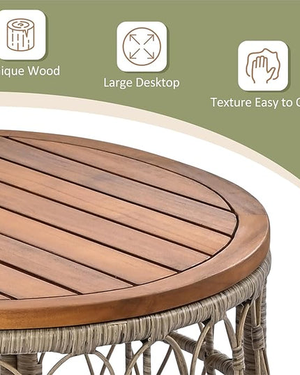 Merax Outdoor Patio Furniture Sets, Bohemia-Inspired Wicker Conversation Seating Group, with Soft Cushions and Wood Tabletop, 4 PCS, Beige - LeafyLoom