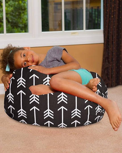 Posh Creations Bean Bag Chair for Kids, Teens, and Adults Includes Removable and Machine Washable Cover, Canvas White Arrows on Gray, 27in - Medium - LeafyLoom