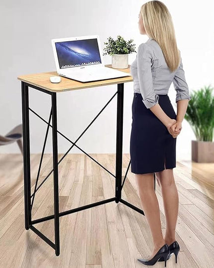 Folding Laptop Computer Desk, Standing Desk, 31in Small Desk for Sitting or Standing, No Need to Assembly, Suitable for Home, Office, Writing (Wood Board Color) - LeafyLoom