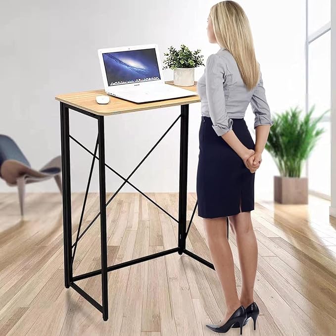 Folding Laptop Computer Desk, Standing Desk, 31in Small Desk for Sitting or Standing, No Need to Assembly, Suitable for Home, Office, Writing (Wood Board Color) - LeafyLoom