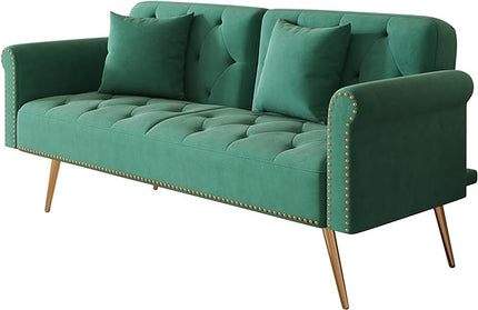 Button Tufted Upholstered Convertible Folding Sleeper Sofa Bed Futon Loveseat Couch Recliner Daybed with Adjustable and Nailhead Trim for Living Room, Bedroom, Green 69.7" - LeafyLoom