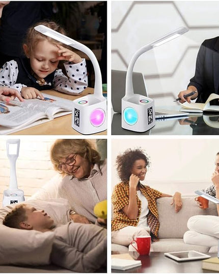 Study LED Desk Lamp with USB Charging Port, Kids Dimmable LED Table Lamp with Clock and Pen Holder, Home Office, College Student Dormitory, Reading Eye Protection Desk Lamp, Color Night Light,10W - LeafyLoom