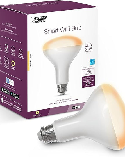 Feit Electric BR30/927CA/AG 65W Equivalent WiFi Dimmable, No Hub Required, Alexa Google Assistant BR30 Smart LED Light Bulb, 5" H x 3.72" D, 2700K Soft White FeitElectricCompany