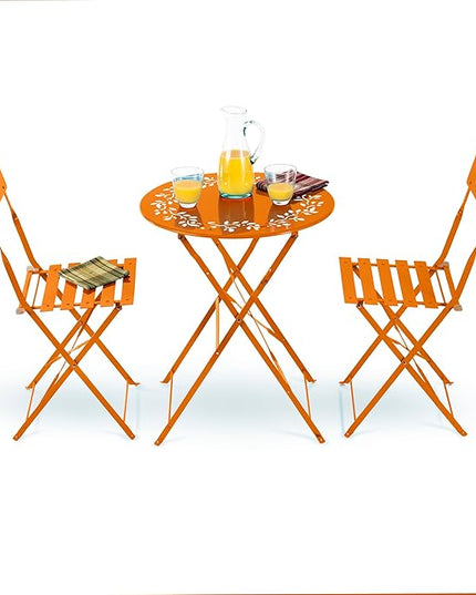 Alpine Corporation Indoor/Outdoor 3-Piece Bistro Set Folding Table and Chairs Patio Seating, Each, Orange - LeafyLoom