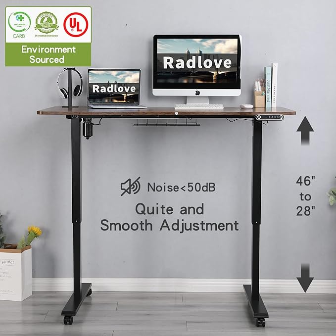 Radlove Electric Standing Desk, Height Adjustable Computer Desk Sit Stand Desk Home Office Desks with Splice Board and A Under Desk - LeafyLoom