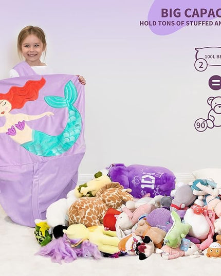 Aubliss Unicorn Stuffed Animal Storage Bean Bag Chair for Kids, Velvet Extra Soft Beanbag Chairs Cover, X-Large Stuffable Zipper Bean Bag for Organizing Plush Toys Girls Bedroom Decor, Purpl - LeafyLoom