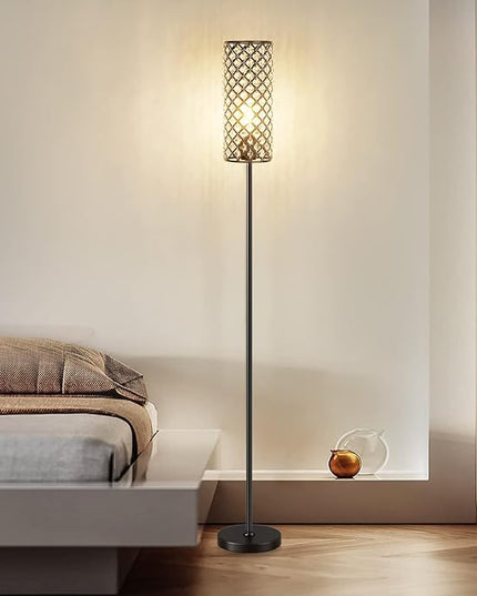 Acaxin Crystal Floor Lamp for Bedroom Black, Living Room Floor Lamps with Bulb, Modern Tall Lamp for Bedroom, Glam Standing Light for Girls Bedroom, Minimalism Pole Corner Lamp for Office, Dorm Hotel - LeafyLoom