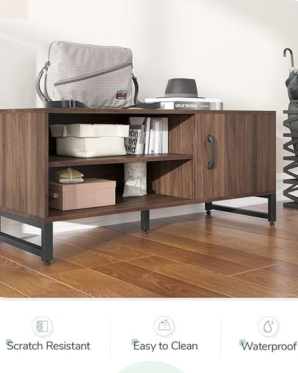 Novilla Media Console, TV Stand for TV's up to 50" Flat Screen Living Room Storage Cabinet Doors and Shelves Entertainment Center, 43 Inches, Walnut - LeafyLoom