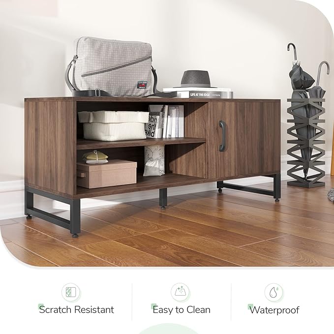 Novilla Media Console, TV Stand for TV's up to 50" Flat Screen Living Room Storage Cabinet Doors and Shelves Entertainment Center, 43 Inches, Walnut - LeafyLoom