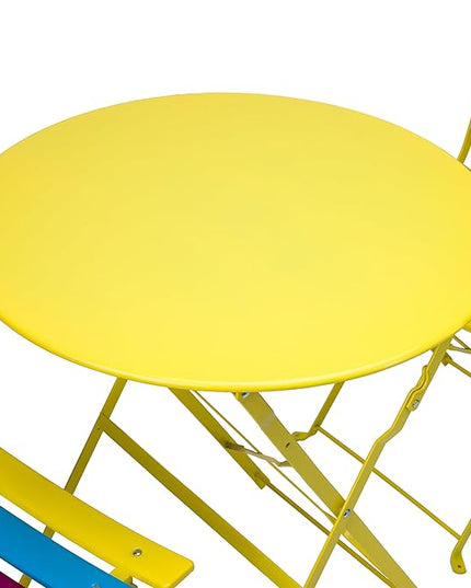 Alpine Corporation MSY114A Rainbow Metal Bistro Set w Two, Table: 24" L x 24" W x 28" H Chair: 16" L 18" W x 32" H - LeafyLoom