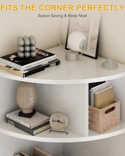 Corner Shelf 6-Tier Corner Bookcase with Drawer, Tall Corner Bookshelf Freestanding White Corner Cabinet Corner Shelves Stand for Wall Corner, Living Room, Home Office, Bedroom, Display Shelf - LeafyLoom