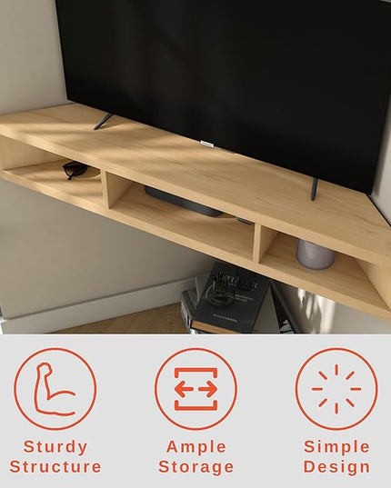 24/7 Shop at Home French 47 inch Modern TV Stand with Storage, Floating Corner Shelf for Wall, Wood Entertainment Center with Shelves for Living Room, Bedroom, Family, Gingko Maple - LeafyLoom