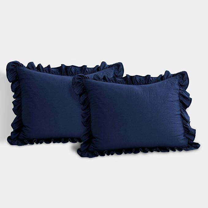 Lush Decor Reyna Ruffle Comforter Set - 3 Piece Cozy Ruffled Bedding Set - Timeless Elegance and Comfort for Bedroom - King, Navy - LeafyLoom
