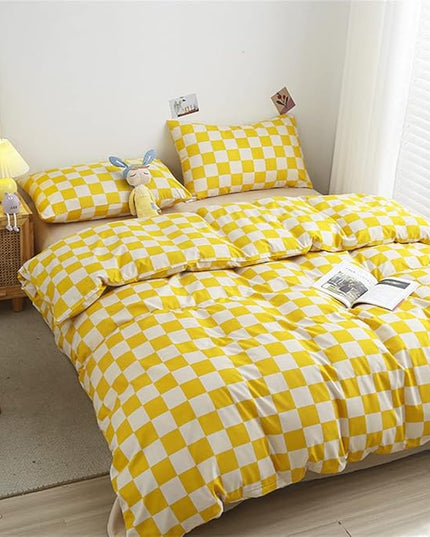 Wellboo Yellow and White Comforter Sets King Women Men Bright Yellow Checkerboard Grid Bedding Comforters Cotton Boys Girls Modern Light Yellow Checkered Geometric Quilts Luxury Elegant Yellow Bed - LeafyLoom
