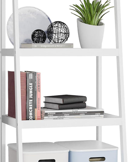 SMIBUY Ladder Shelf, 4 Tier Bamboo Bookshelf, Bathroom Storage Organizer Plant Display Stand, Freestanding Open Shelving Unit with Handles for Home Office (White) - LeafyLoom