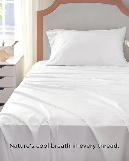 Bedsure Twin XL Sheet Set Dorm Bedding, Cooling Sheets Twin Extra Long Sheets, Rayon Derived from Bamboo, Deep Pocket Up to 16", Hotel Luxury Silky Bedding Sheets & Pillowcases, White - LeafyLoom