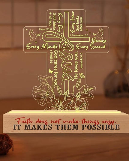Jesus Christian 3D Illusion Light Gift for Women Men Prayers, Inspirational Gift for Daughter Son Friends Family on Birthday, Religious Gift, Christian Night Light Decor for Home Table Deskt - LeafyLoom