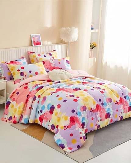 Rainbow Ombre Comforter Set Twin Size for Girls, Colorful Bubbles Polka Dots Comforter for Kids Teen, 2 Piece Orange Pink Purple Blue Gradient Pastel Bedding Set with 1 Pillow Case(Rainbow,Twin) - LeafyLoom