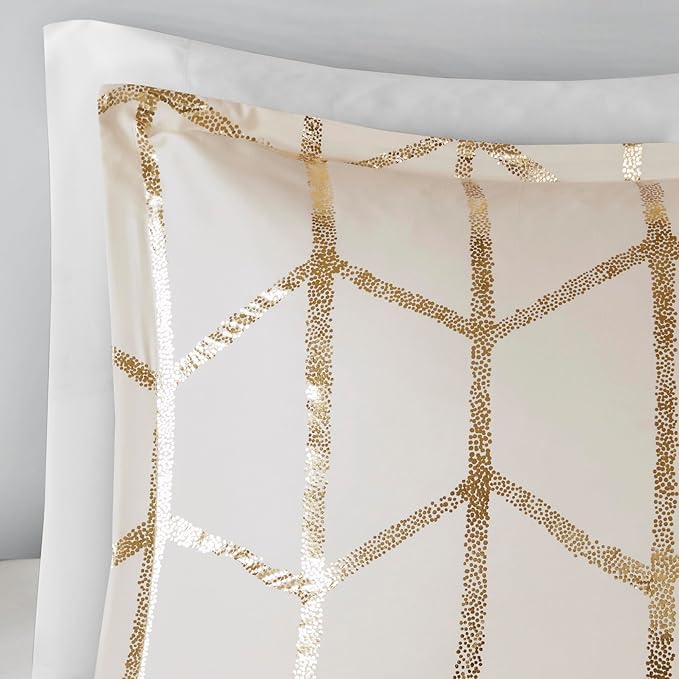 Intelligent Design Raina Twin / Twin XL Comforter Set, Soft Microfiber Comforter Set Twin, Modern Geometric Metallic Bed Set, 4 Pieces College Bedding Comforter Set with 1 Sham, 2 Toss Pillows Ivory - LeafyLoom