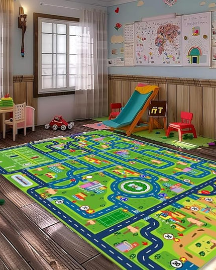 Car Rug Play Mat,Road Rug Kid Play Mat,Playroom Toy Car Mat, Kids Carpet City Map for Bedroom Classroom,Extra Large Thick (78.7X59 Inch) - LeafyLoom