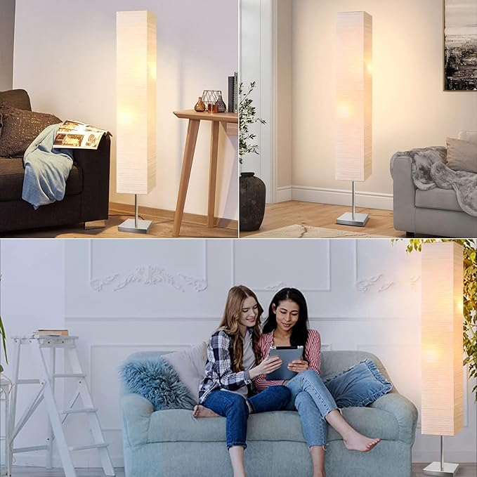 Modern Floor Lamp, Dimmable 3 Levels Brightness Paper Tall Lamp Standing Lamps with Lampshade, 55'' Minimalist Floor Lamps for Office, Kids Room, Reading, Home Decor (Off White) - LeafyLoom