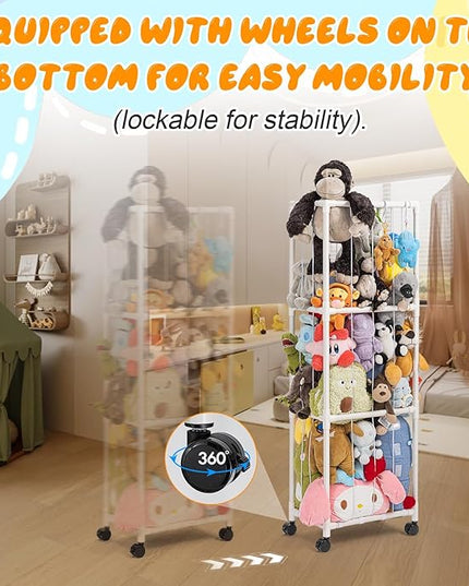 Stuffed Animal Zoo Storage, Extra Large Stuffed Animal Holder with Dust Cloth and Universal Wheels, Toy Storage Organizer, Plush Storage Organizer Shelf for Birthday Gift, Nursery Play Room Bedroom - LeafyLoom